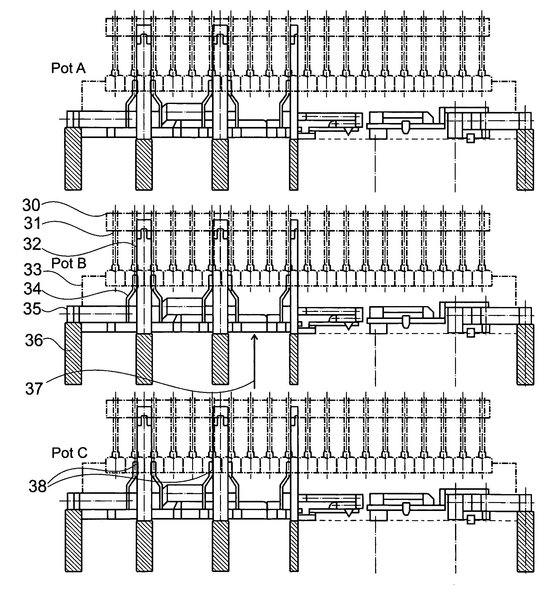 Process for online power cut out of an aluminum reduction cell