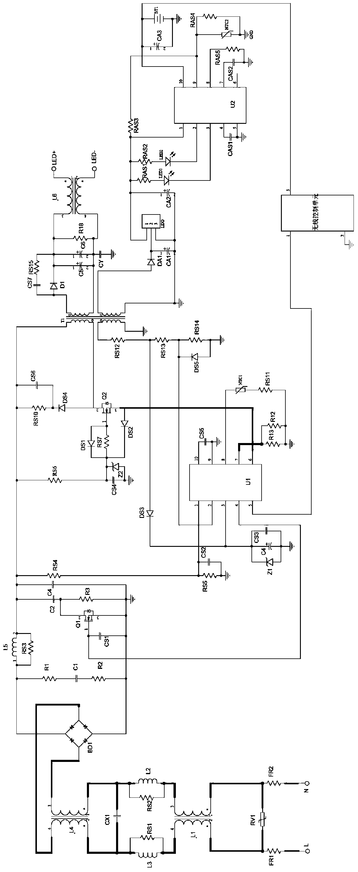 A LED wireless control system and control method compatible with phase-cut dimming