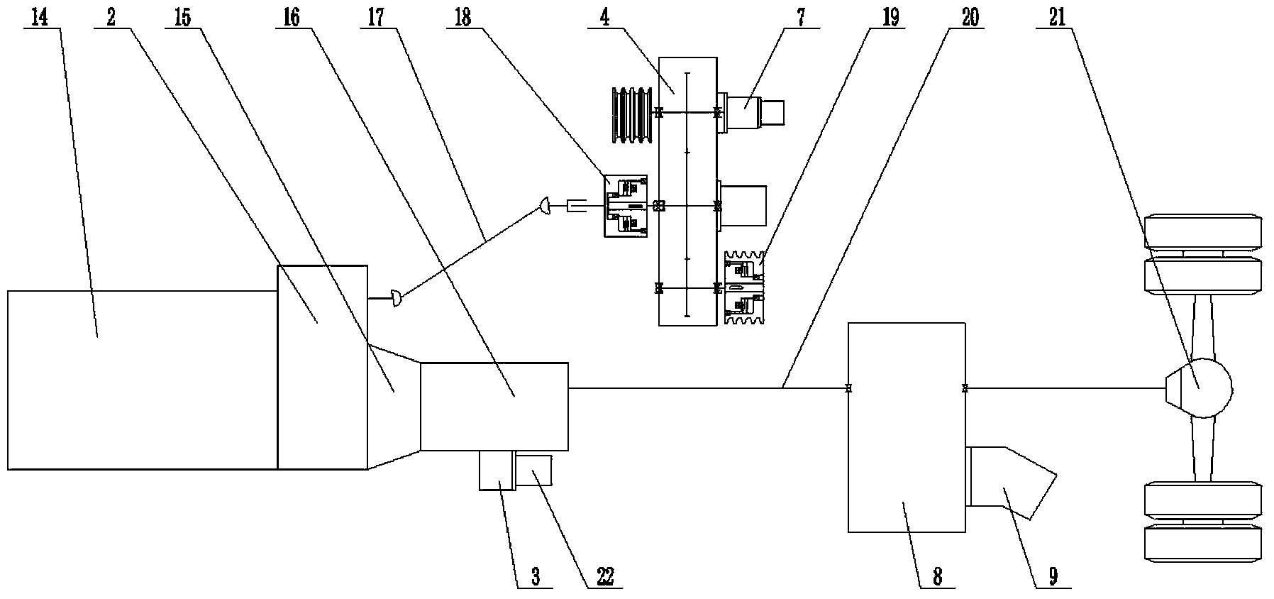 Single-engine washing and sweeping vehicle