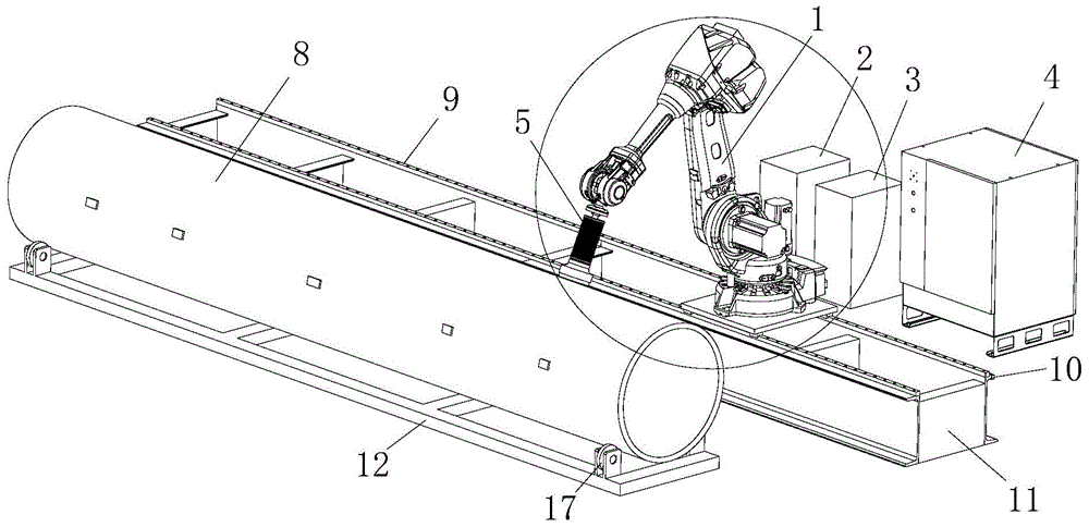 Robot grinding system for outer surface of cylinder with boss