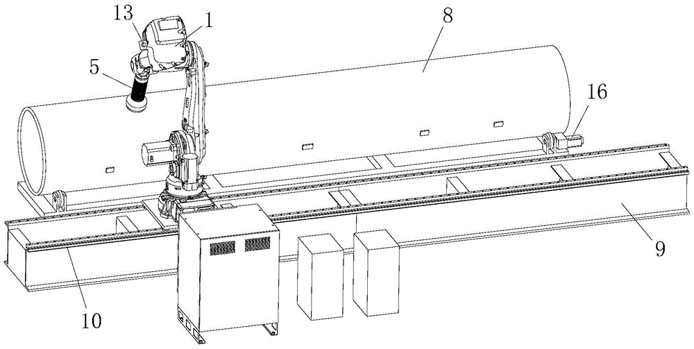 Robot grinding system for outer surface of cylinder with boss