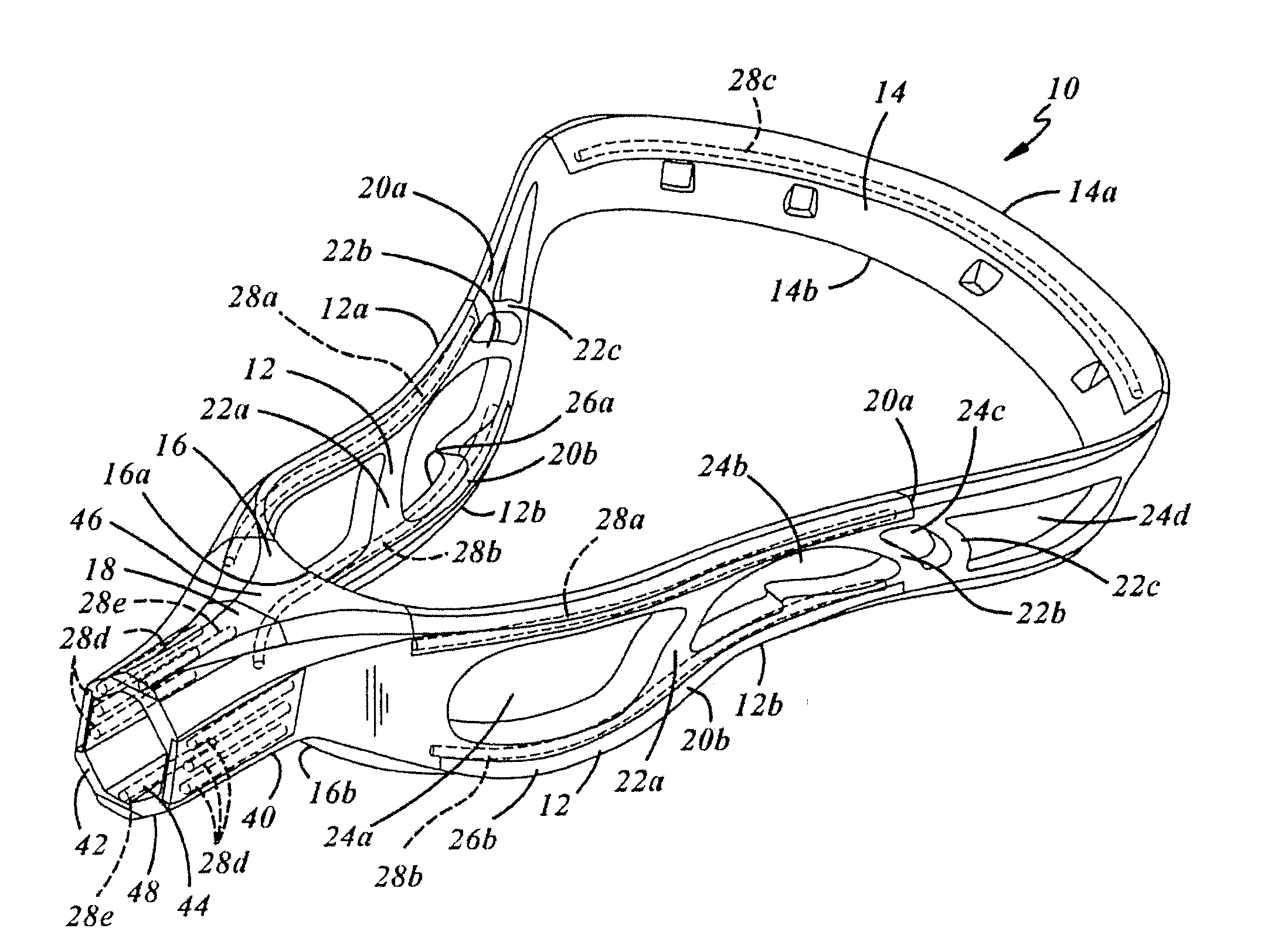 Reinforced lacrosse head and related method of manufacture