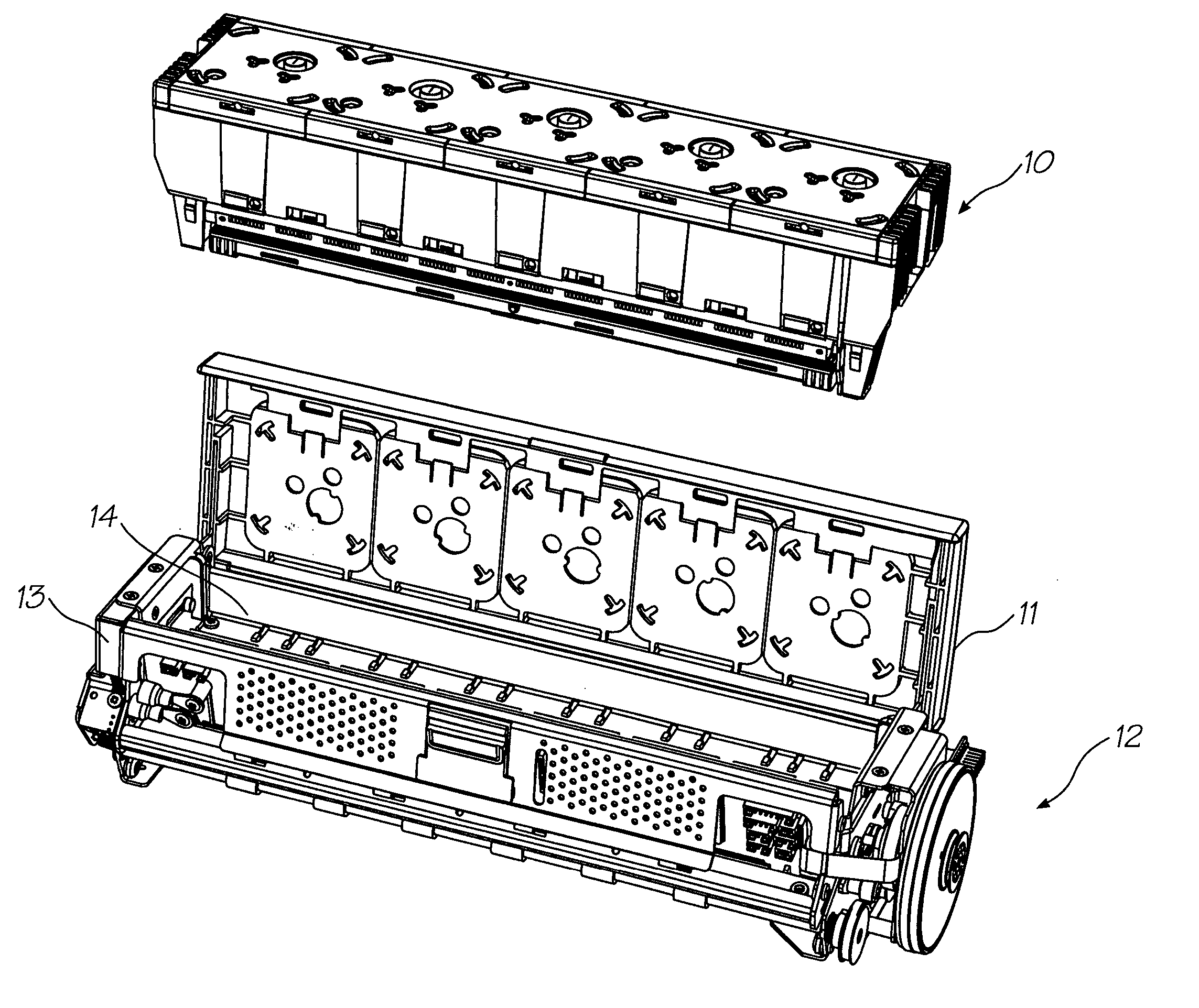 Refill unit for engaging with, and closing the outlet valve from an ink storage compartment