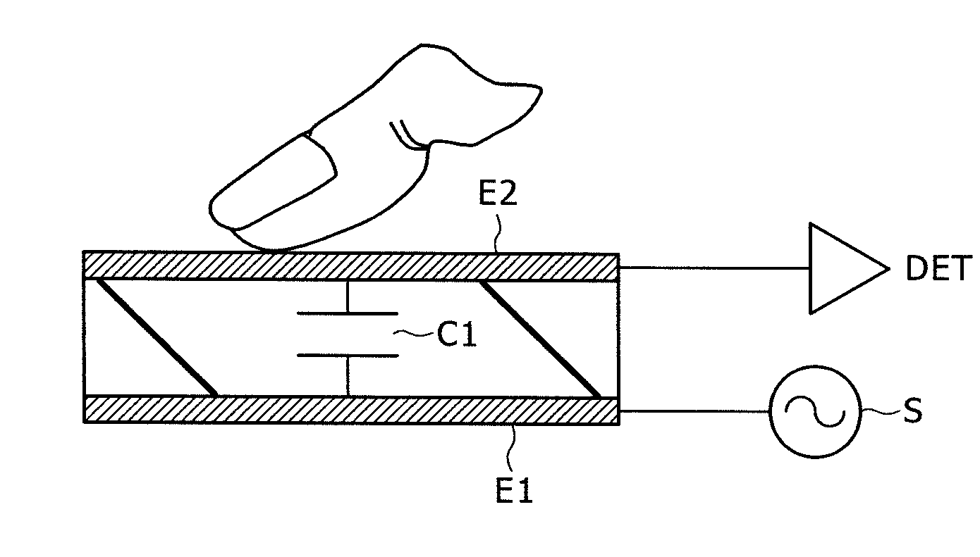 Contact detecting device and display device