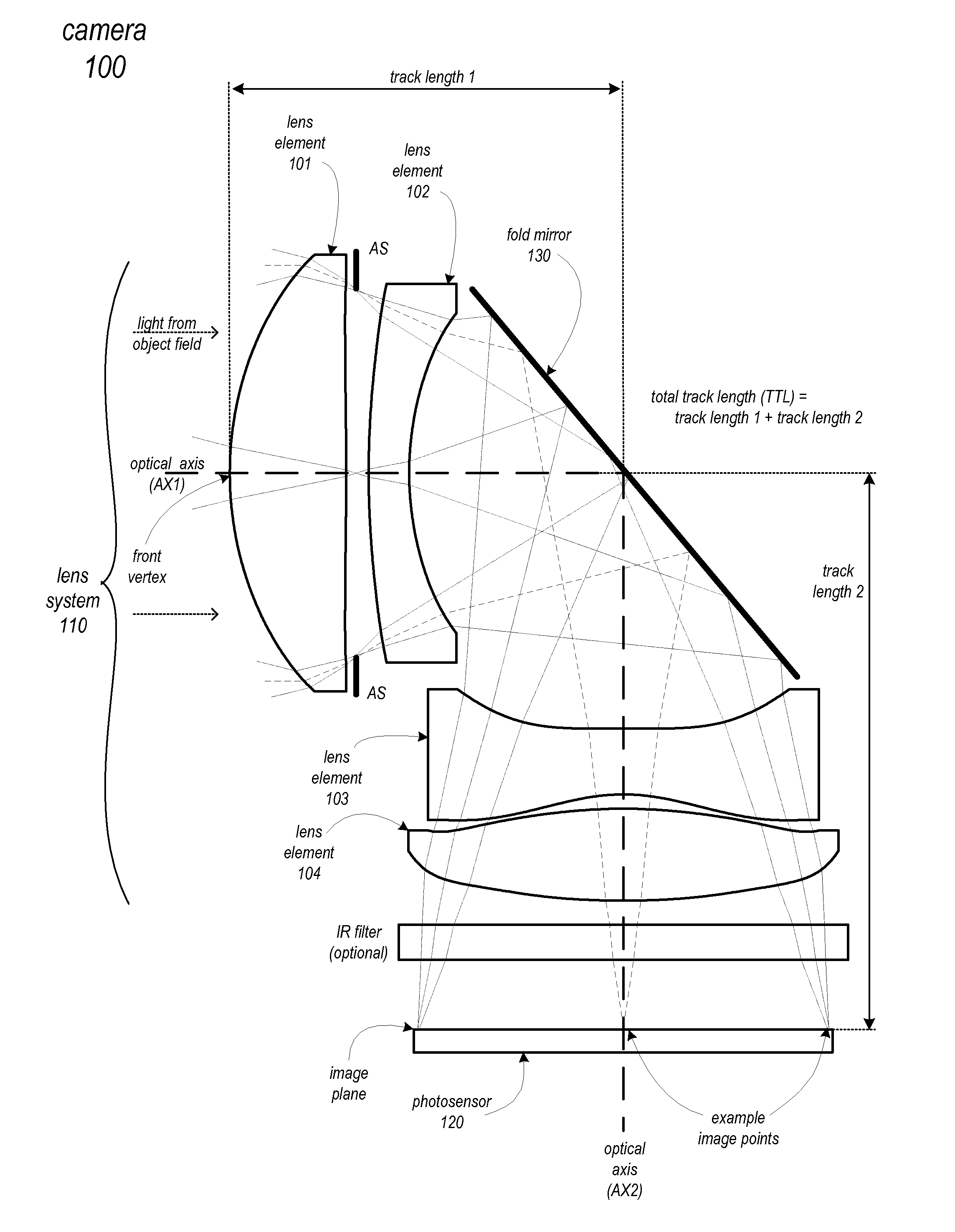 Folded telephoto camera lens system