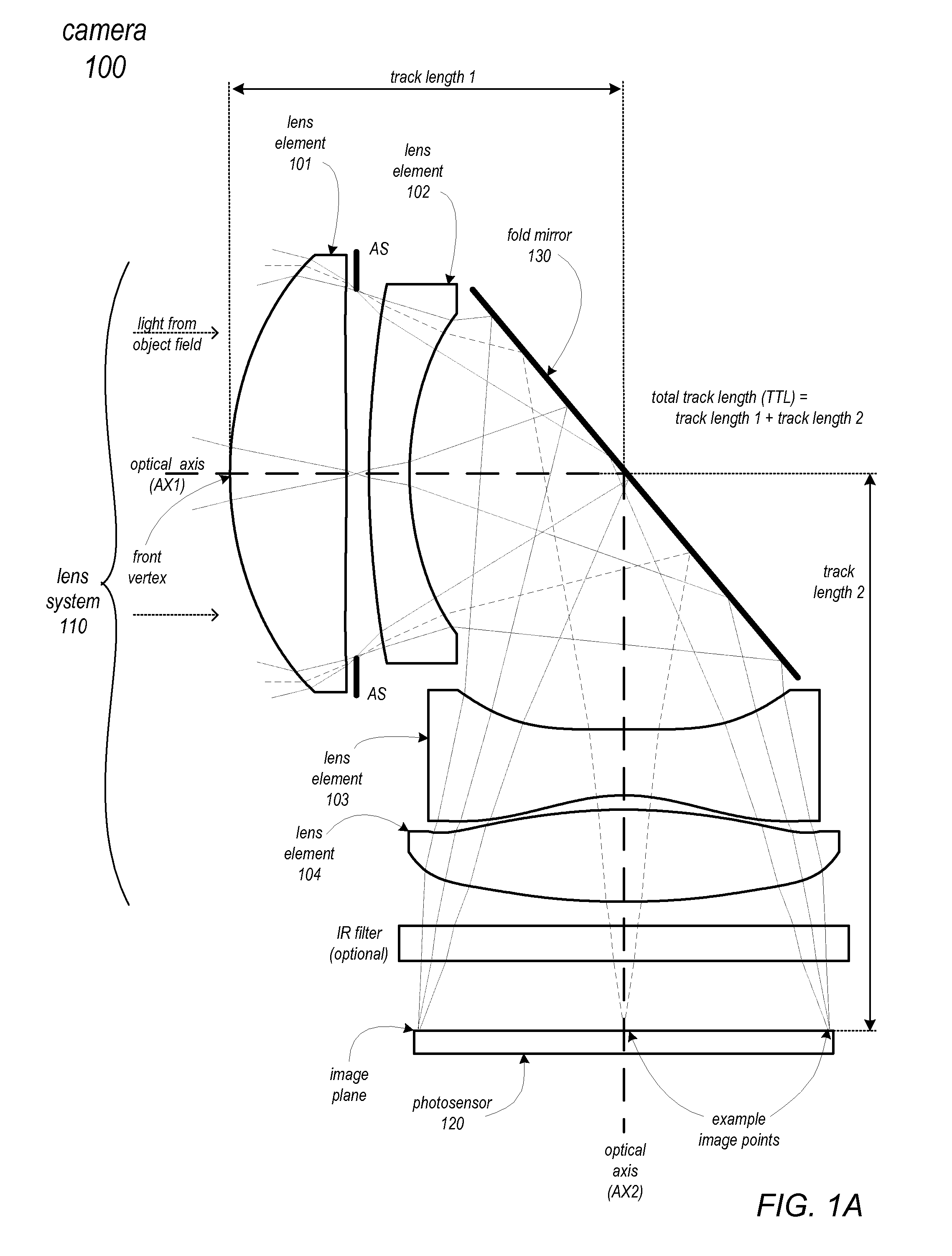 Folded telephoto camera lens system