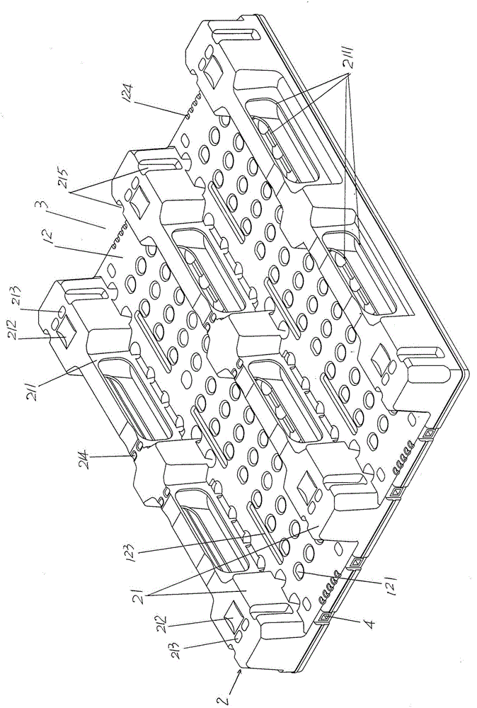 Tray with shovel arm cavities in two directions