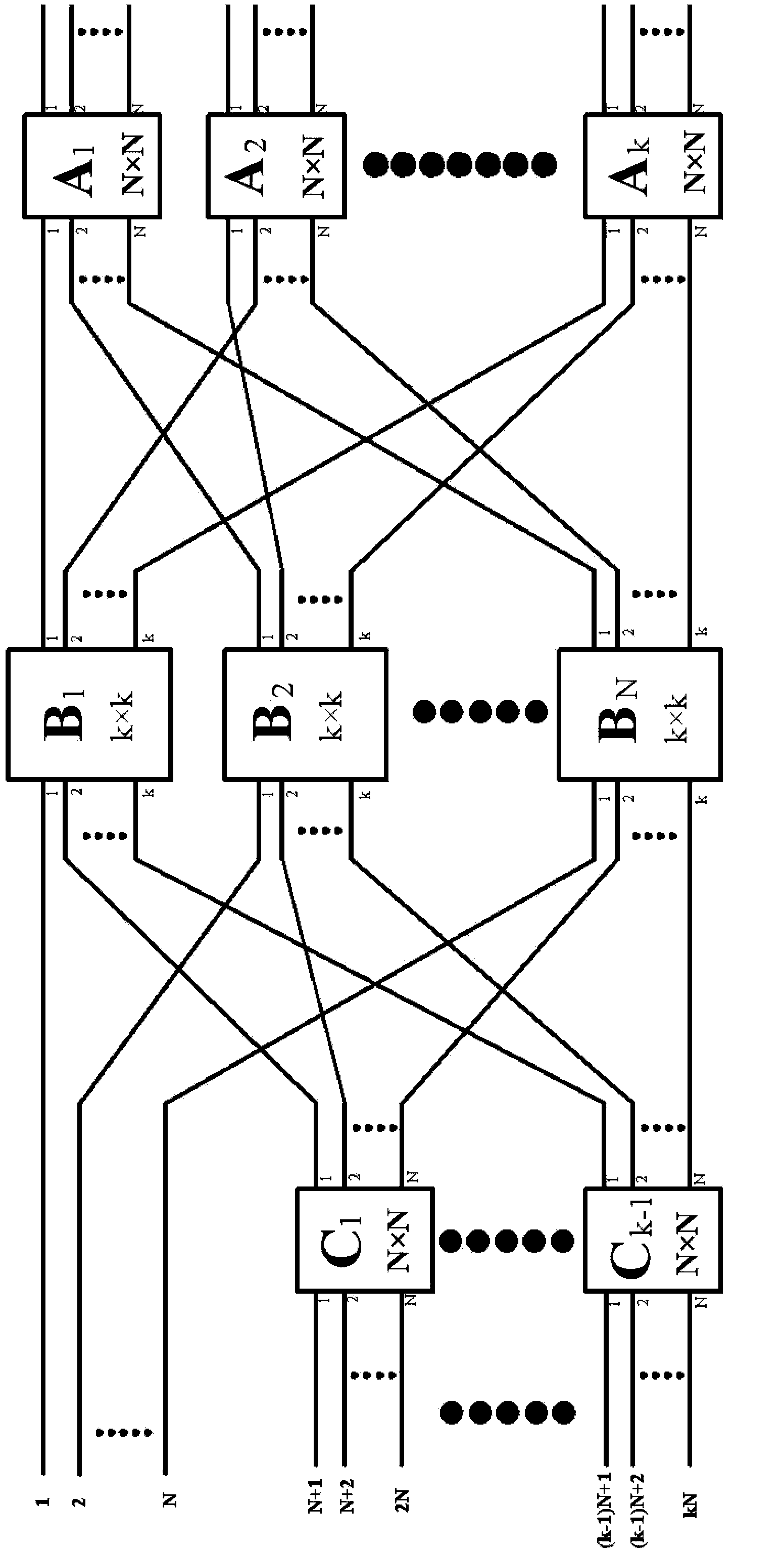 Non-blocking expandable multistage photoswitch array and working method thereof