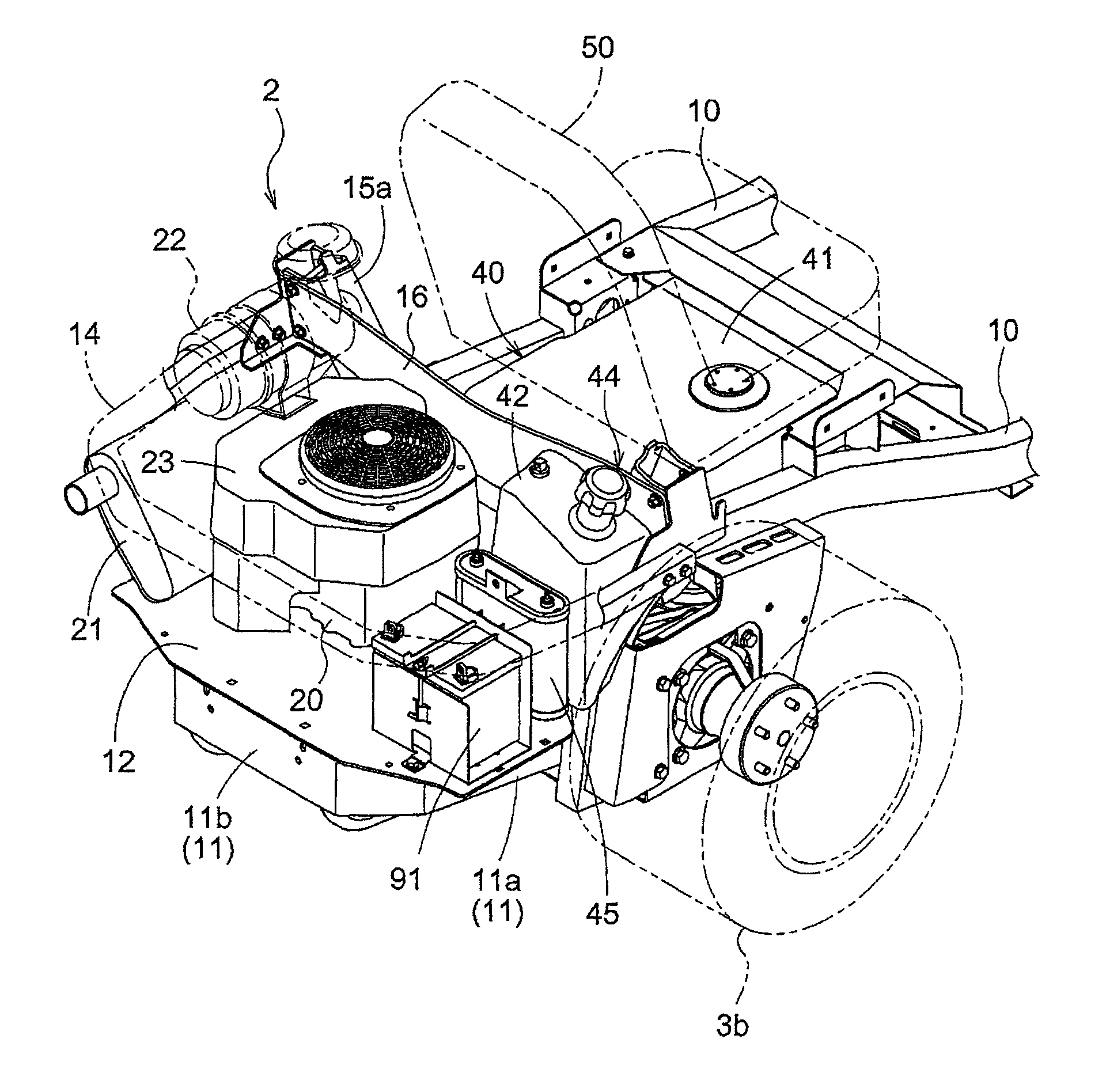 Work vehicle with engine mounted rearwardly