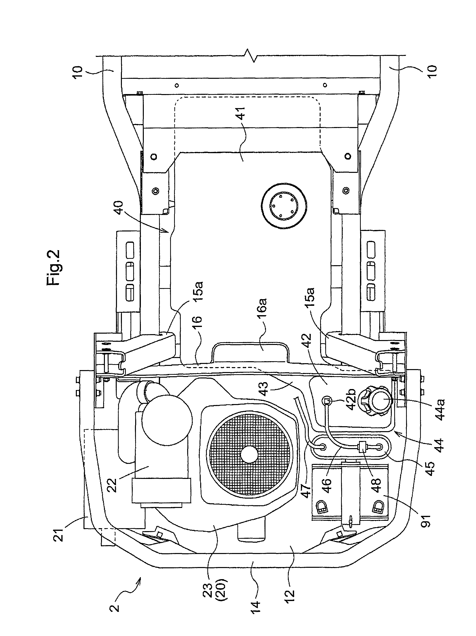 Work vehicle with engine mounted rearwardly