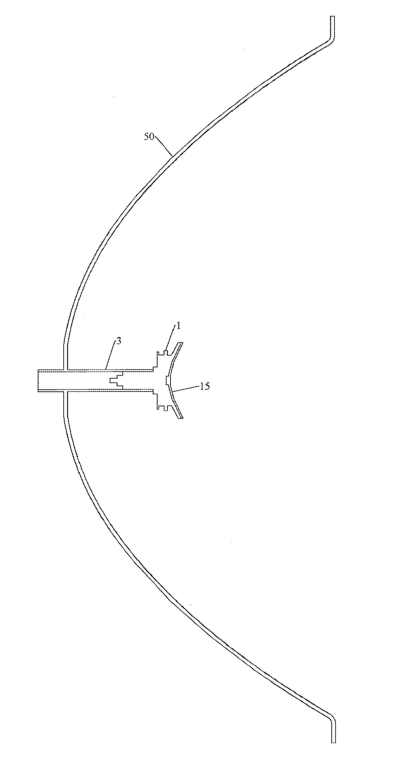 Method for dish reflector illumination via sub-reflector assembly with dielectric radiator portion