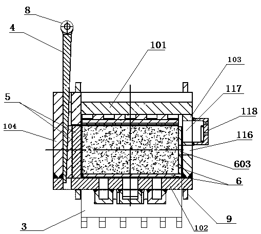 Target plate three-way confining pressure box body structure for projectile body deep penetration test