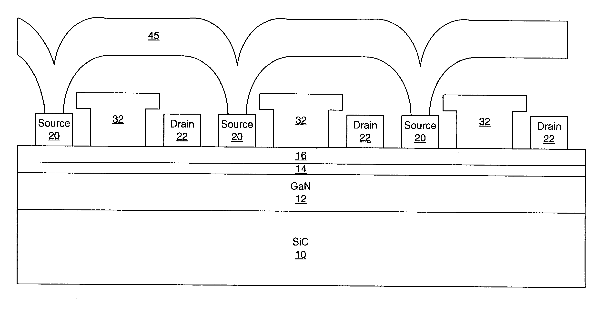 Field effect transistors (FETs) having multi-watt output power at millimeter-wave frequencies