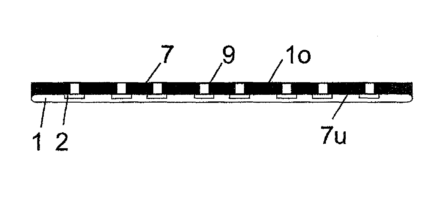 Method for fastening chips with a contact element onto a substrate provided with a functional layer having openings for the chip contact elements