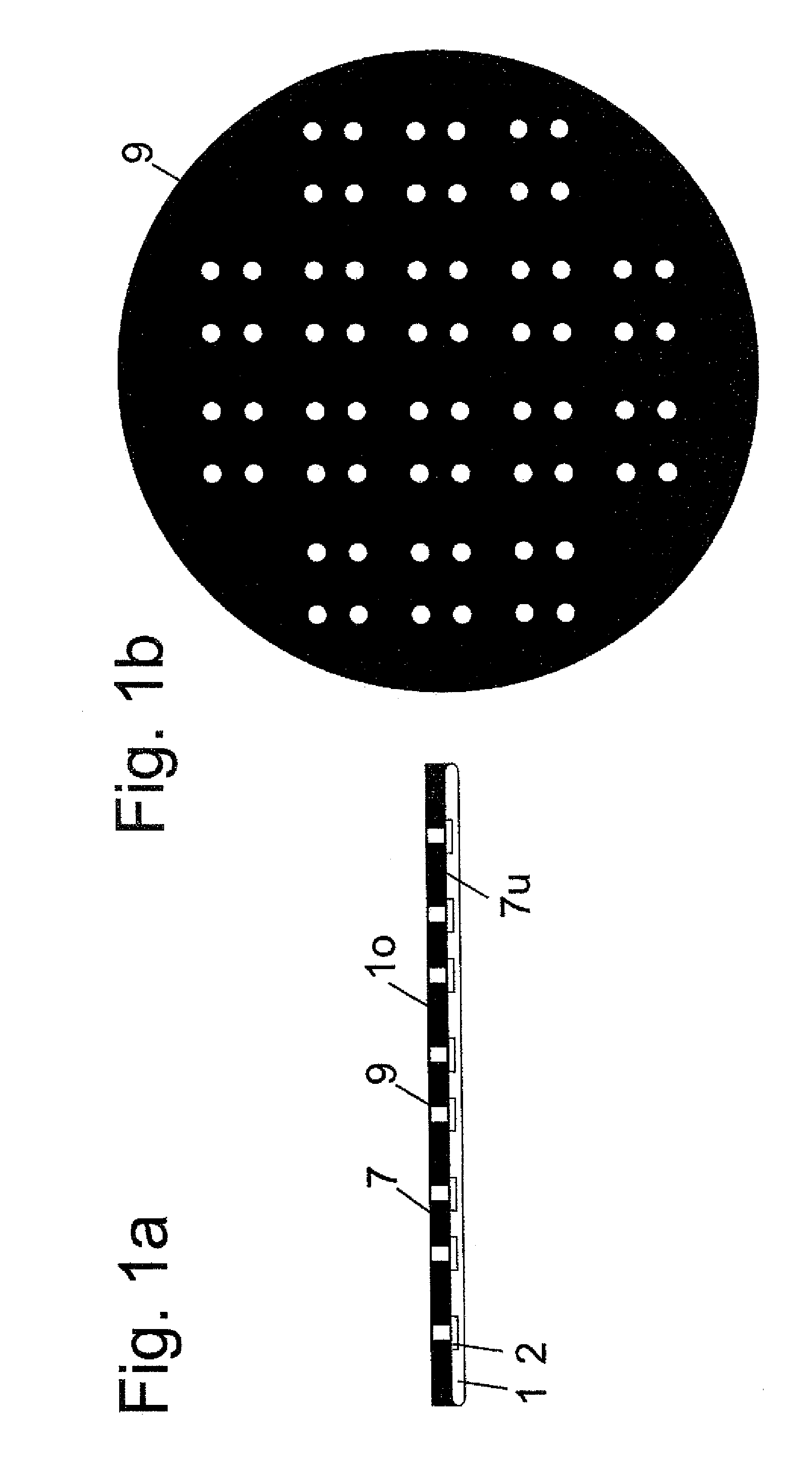 Method for fastening chips with a contact element onto a substrate provided with a functional layer having openings for the chip contact elements