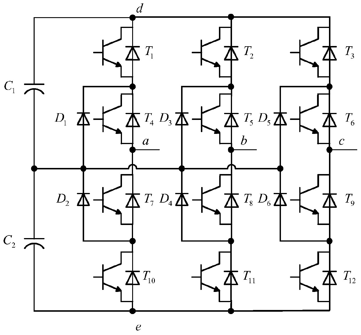 Sub-module circuit for three-phase modular multilevel converter