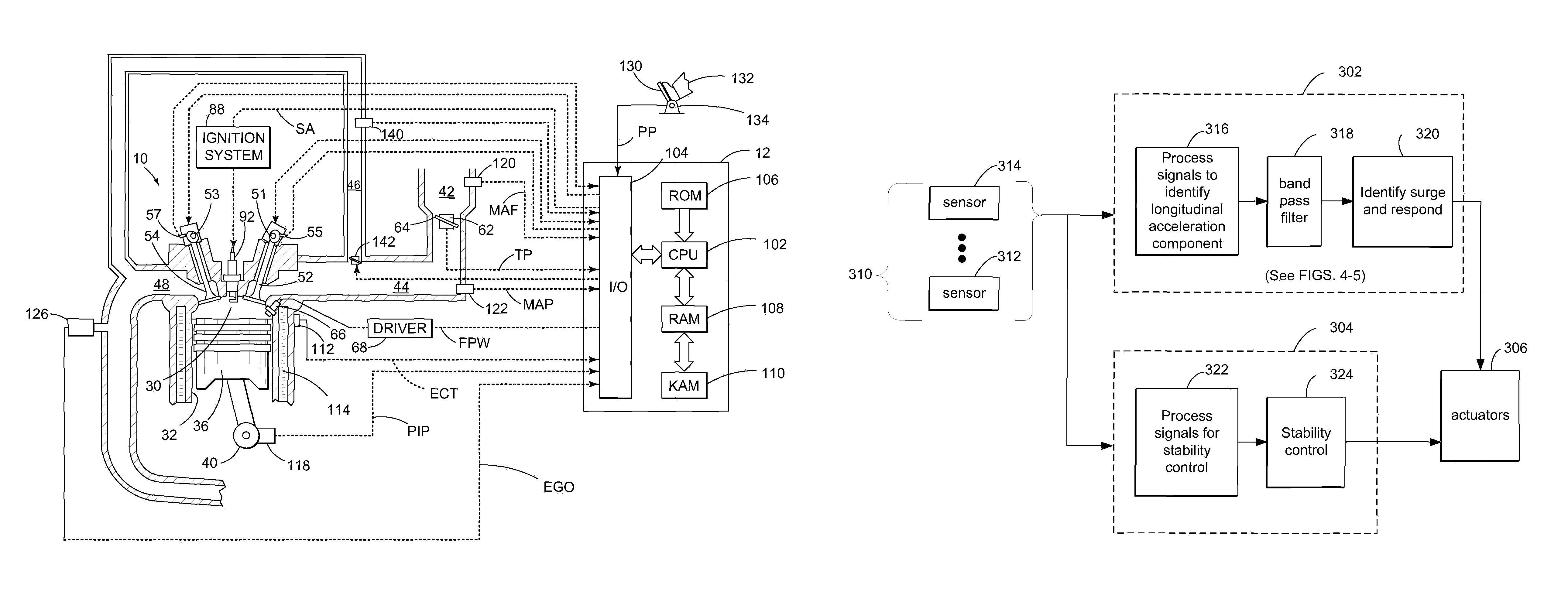 Vehicle surge and spark timing control