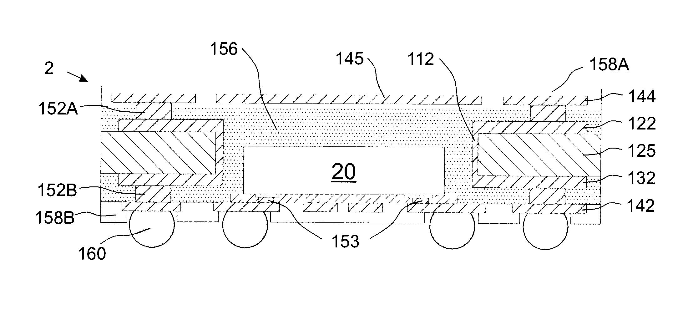 Electronic module with feed through conductor between wiring patterns