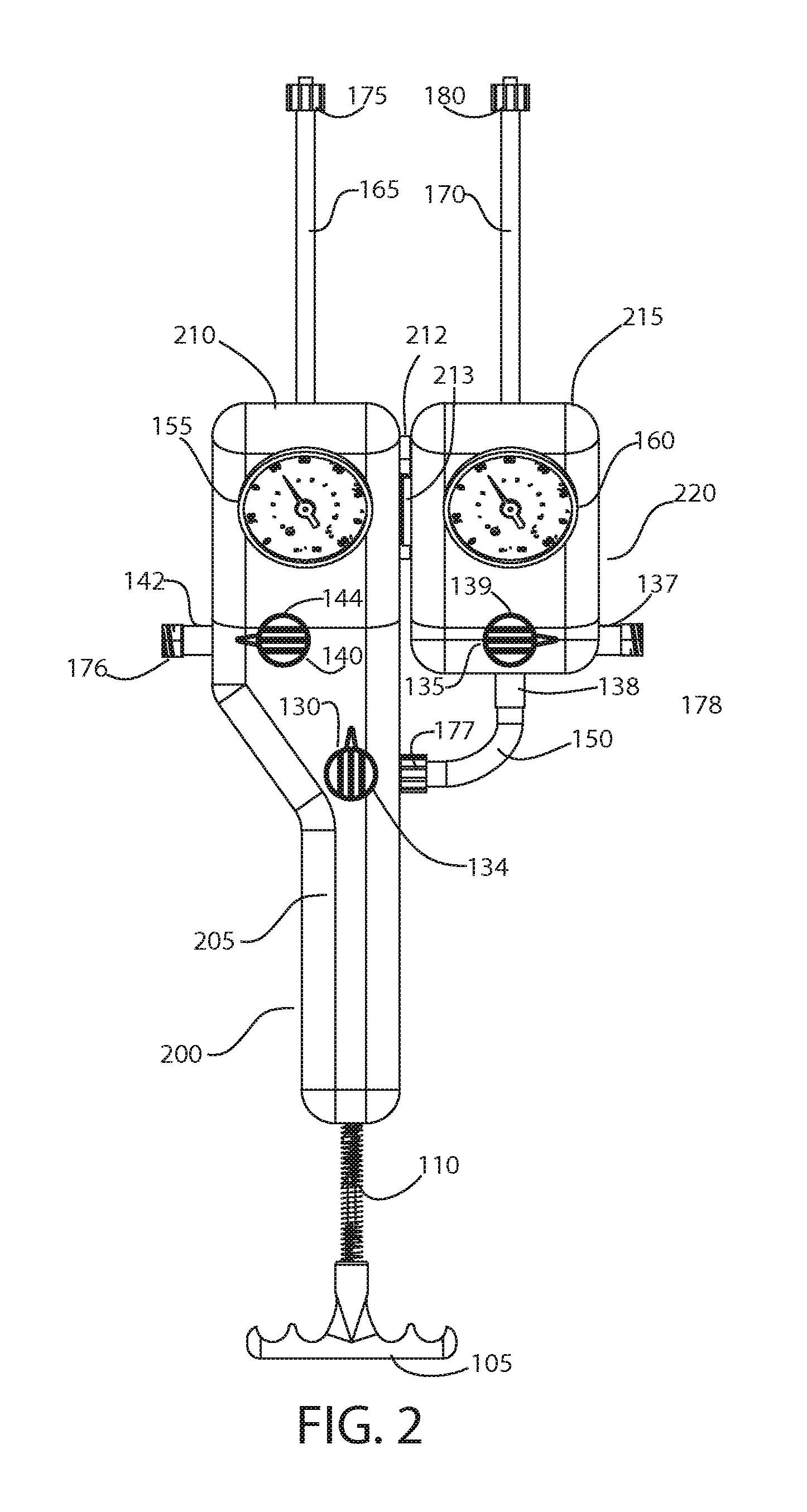 Expandable device for independently inflating, deflating, supplying contrast media to and monitoring up to two balloon catheters for angioplasty