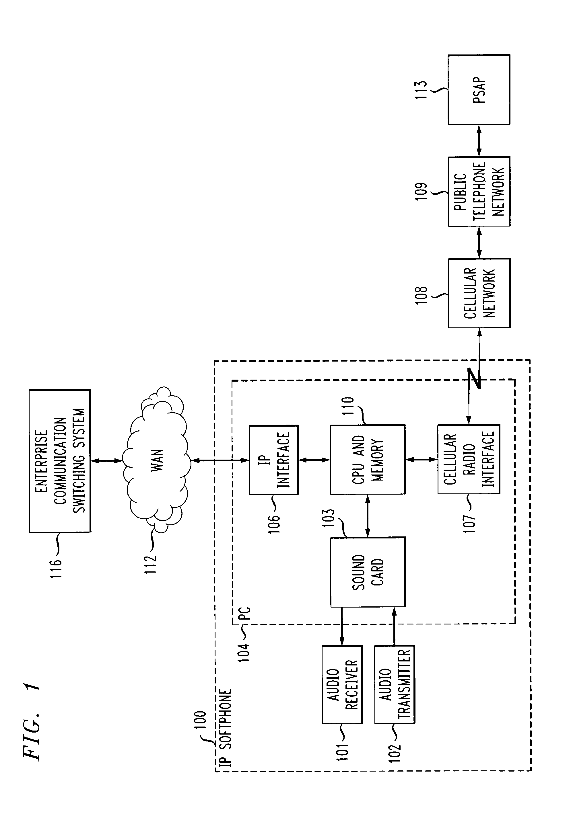 Wireless peripheral device for allowing an IP softphone to place calls to a public safety answering point