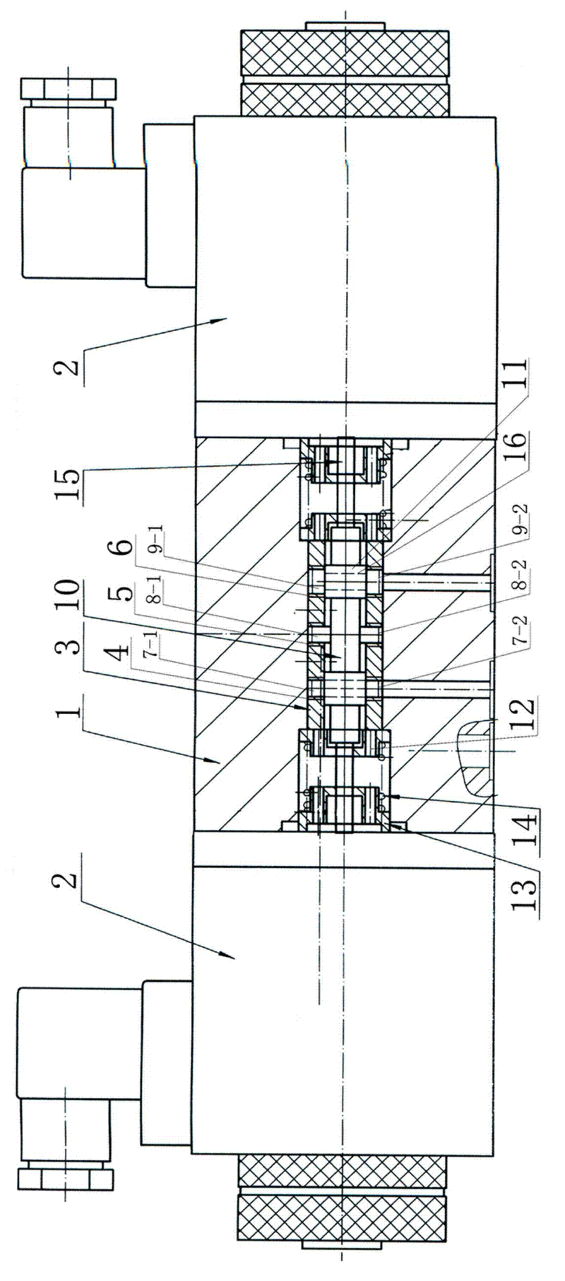 Ultrahigh-pressure three-position four-way electromagnetic reversing valve