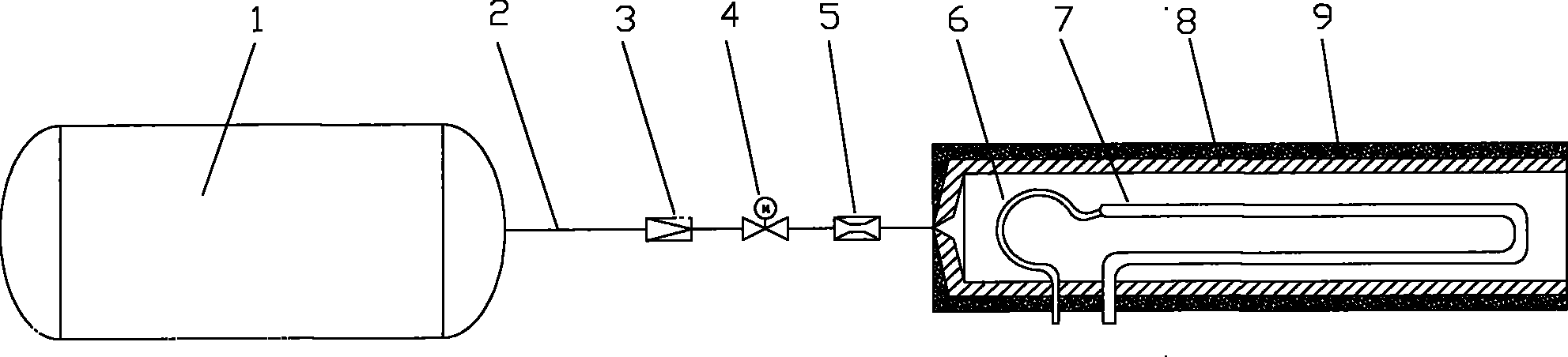 Simulating device for on-rocket liquid-hydrogen temperature zone cold-helium heater