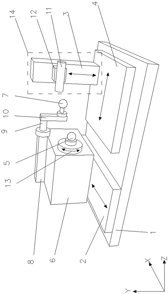 C-axis gyration center calibrating device and method based on double standard ball