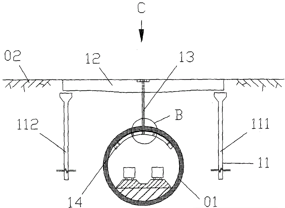 A tunnel subsidence protection device and its construction method