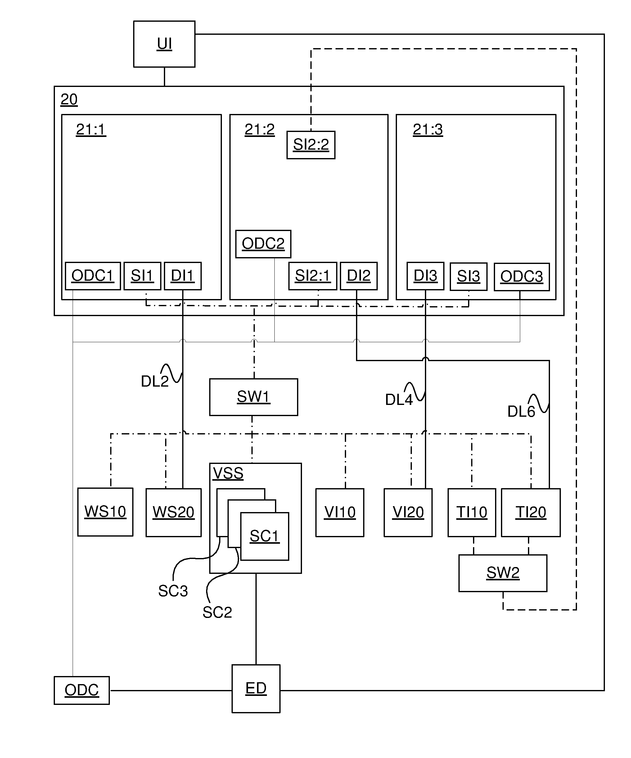 Distributed display device for vehicles and an object provided with a  distributed display device