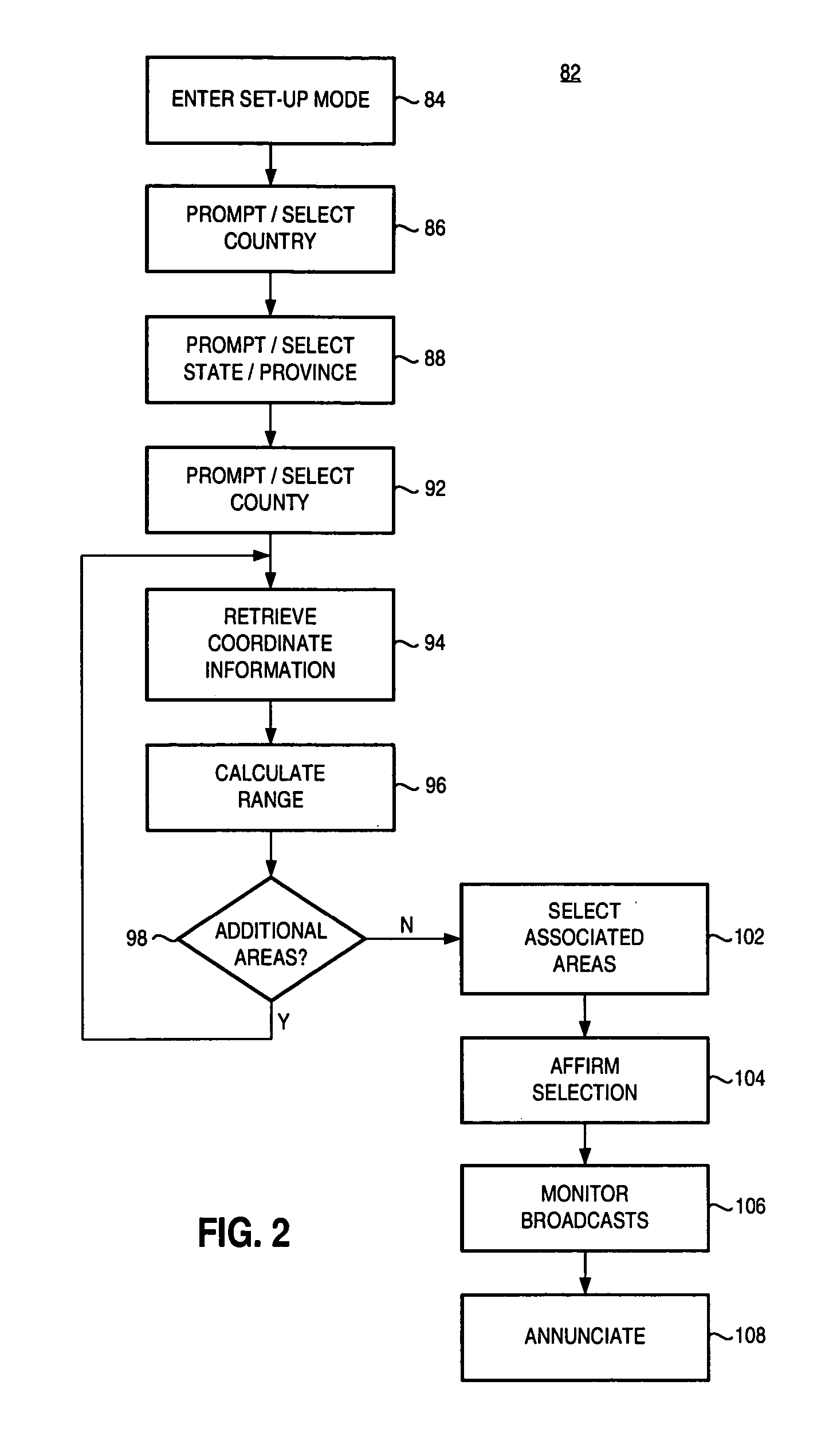 Apparatus and method for selecting geographical area information at a weather band, or other, radio device