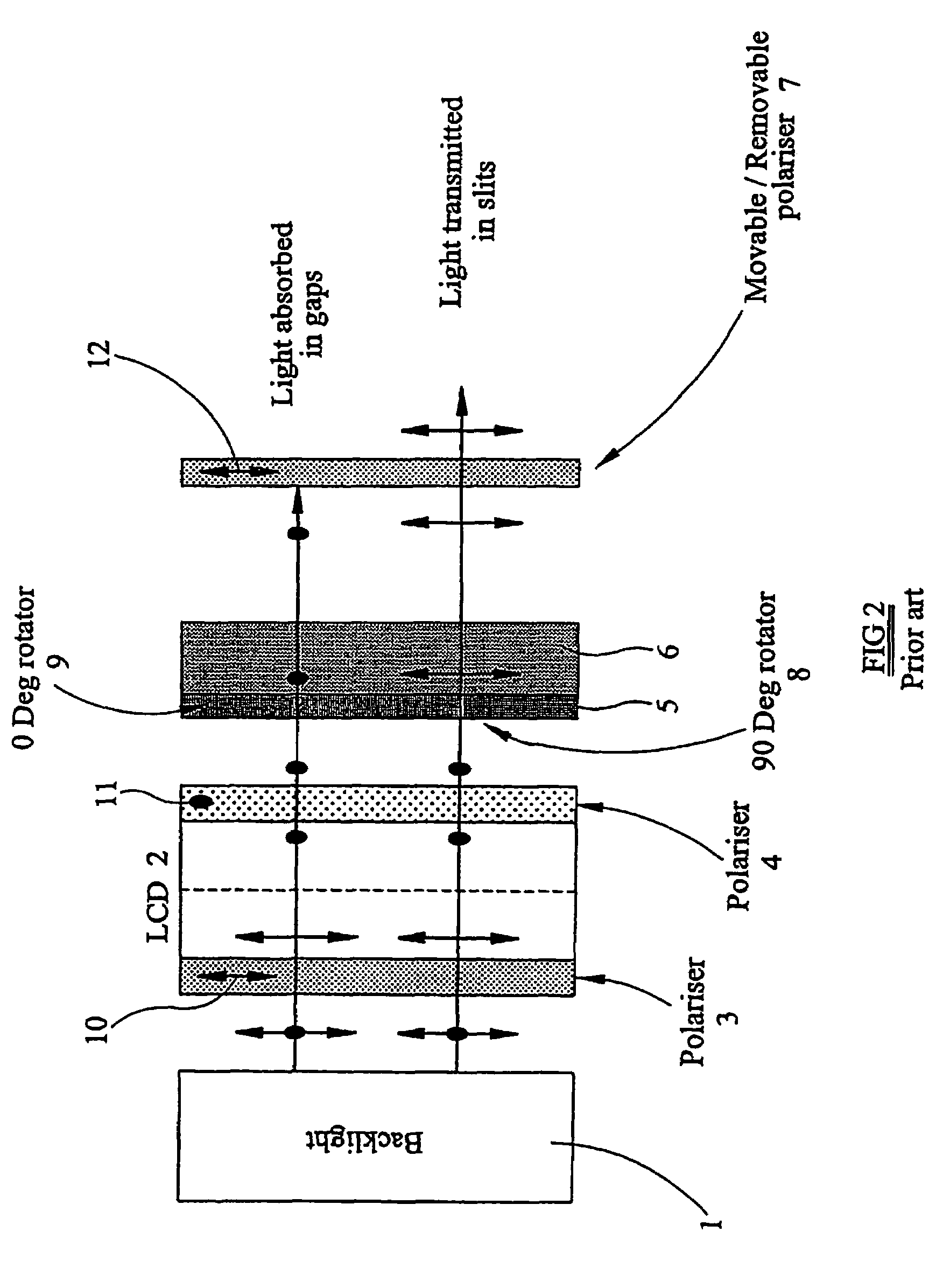 Optical device and display operating in two dimensional and autostereoscopic three dimensional modes