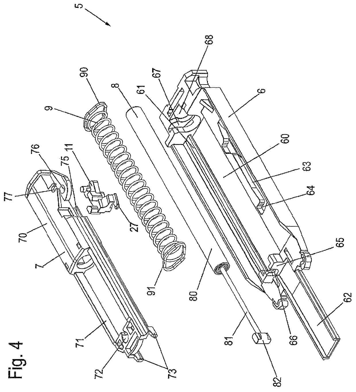 Retraction device and pull-out guide