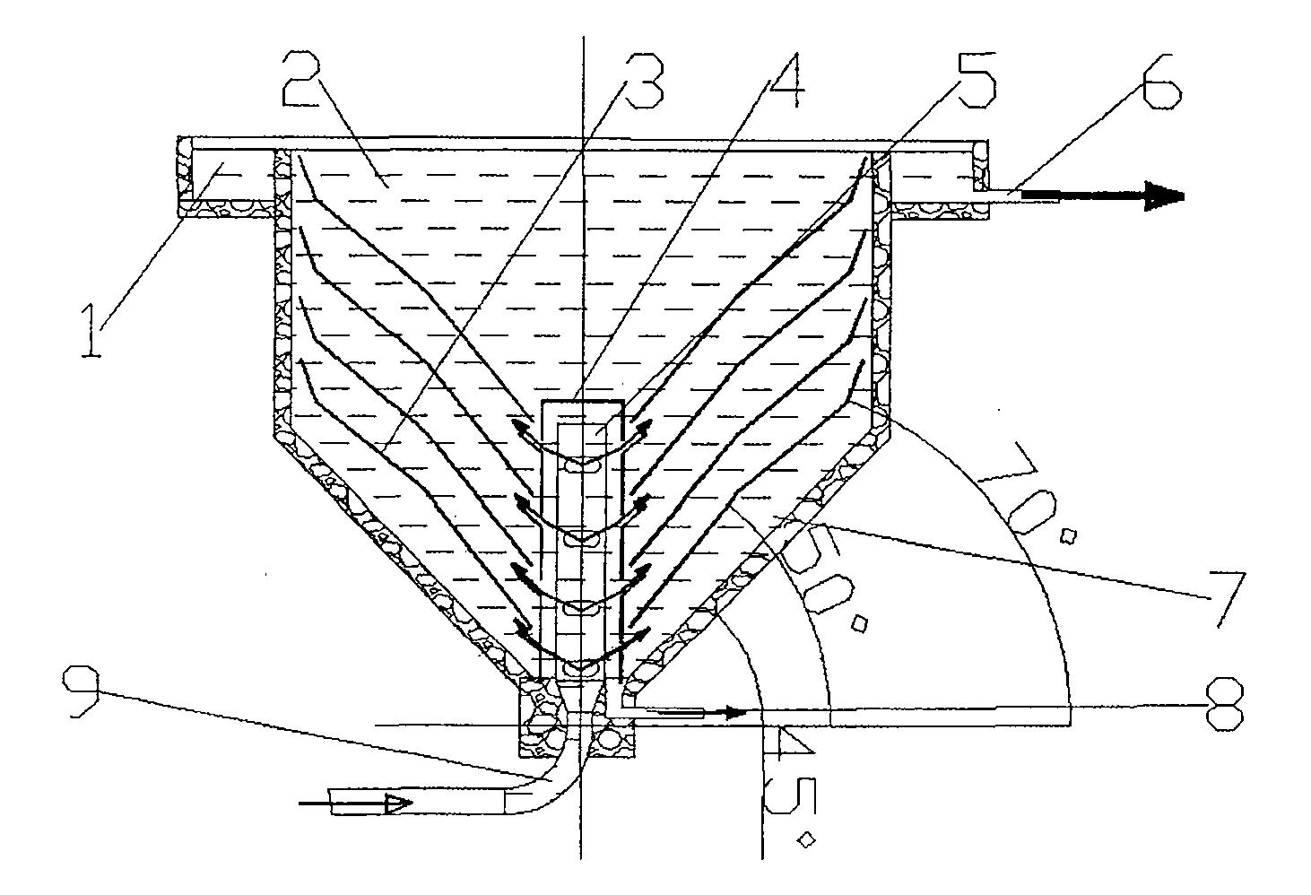 Radial settling tank with multiple layer settlement plate