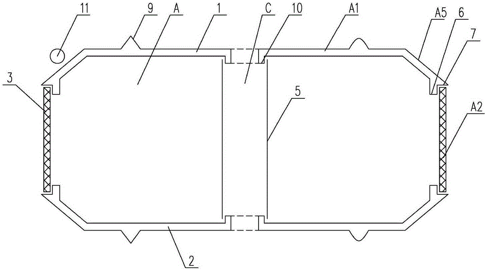 A combined netted box-shaped component for forming holes in cast-in-place hollow floors