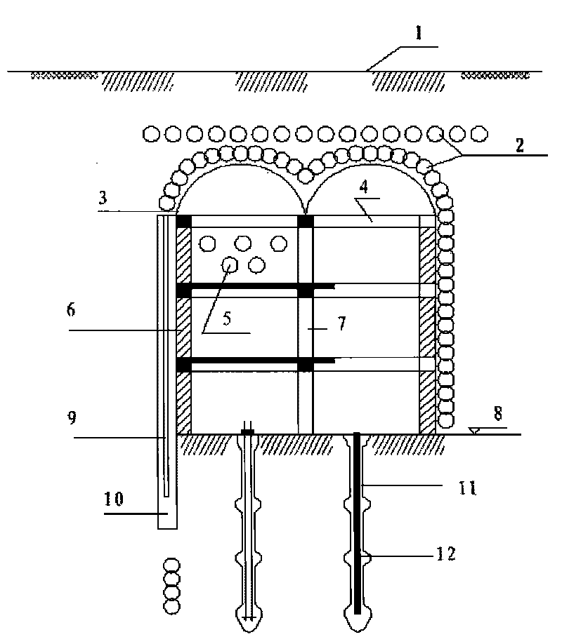 Multi-direction rotary jetting stirring grouting reinforcement construction method for constructing underground structure and soil body by cover excavation and underground excavation and supporting structure thereof