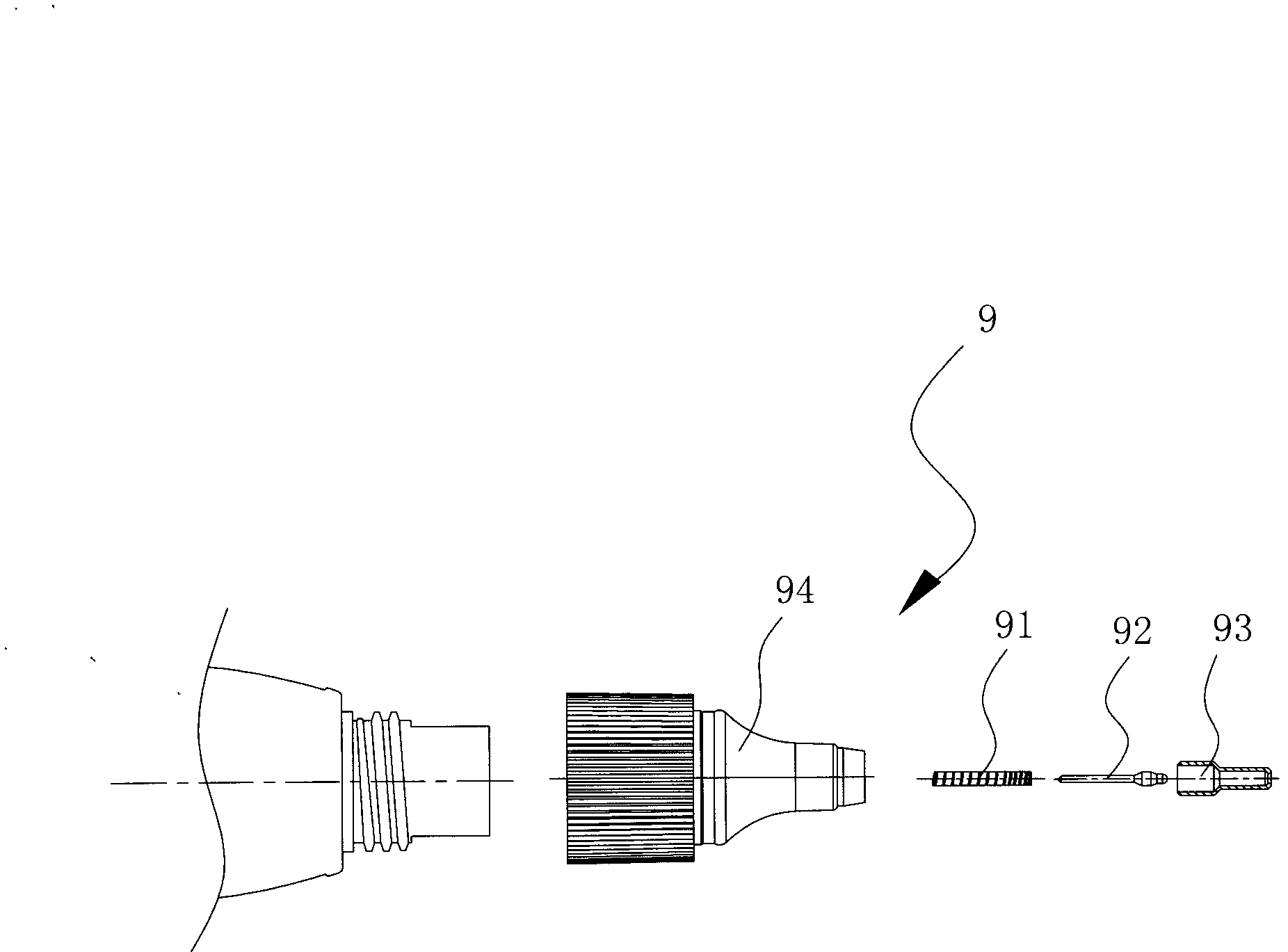 Device and method for assembling spring in correction fluid pen point