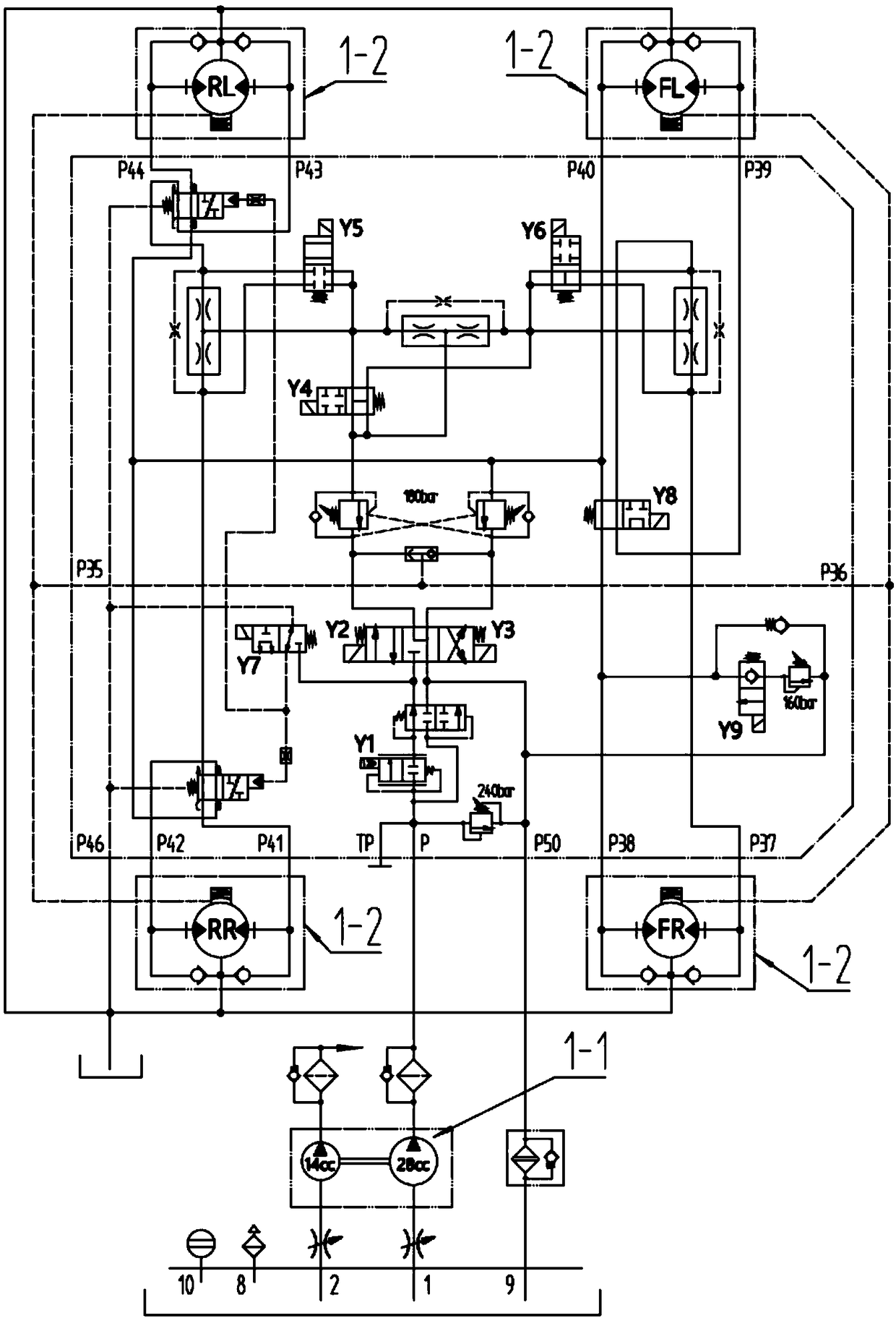 Quantitative open hydraulic drive system of an off-road scissors fork high-altitude operation platform