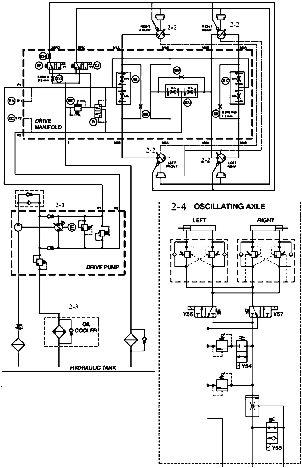 Quantitative open hydraulic drive system of an off-road scissors fork high-altitude operation platform