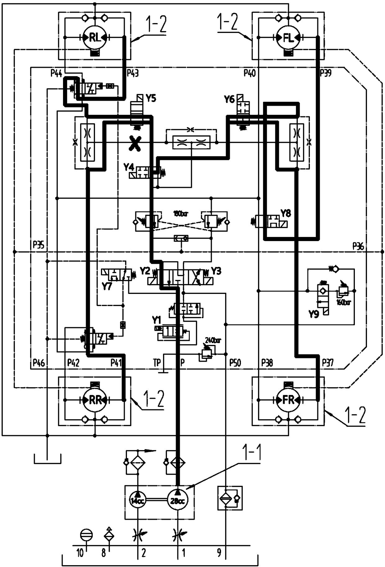 Quantitative open hydraulic drive system of an off-road scissors fork high-altitude operation platform