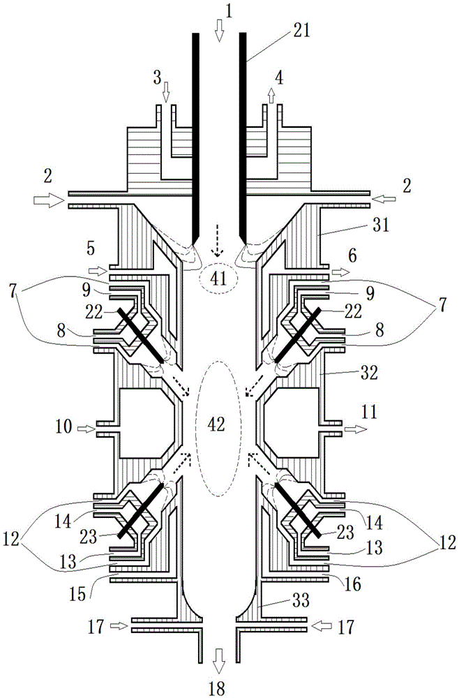 Multi-section plasma cracking carbonaceous material reactor system