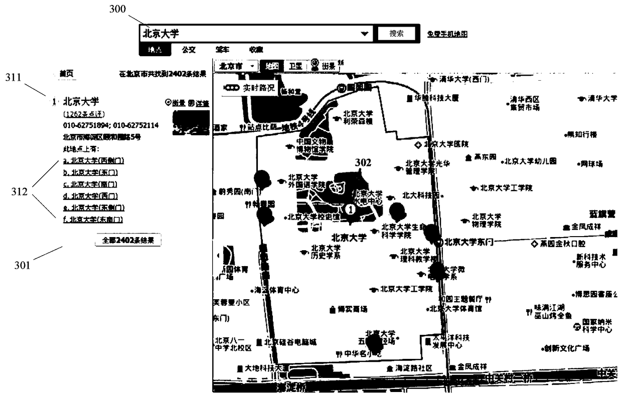 Method and device for displaying map search results