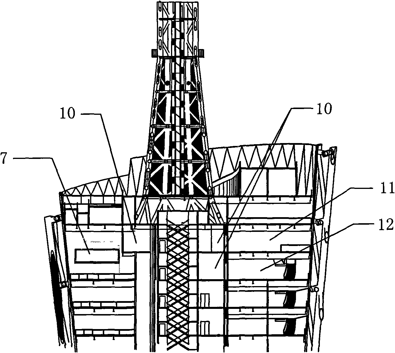 Building integration method and building structure system of TV tower tuned mass damper (TMD) vibration control damping layer