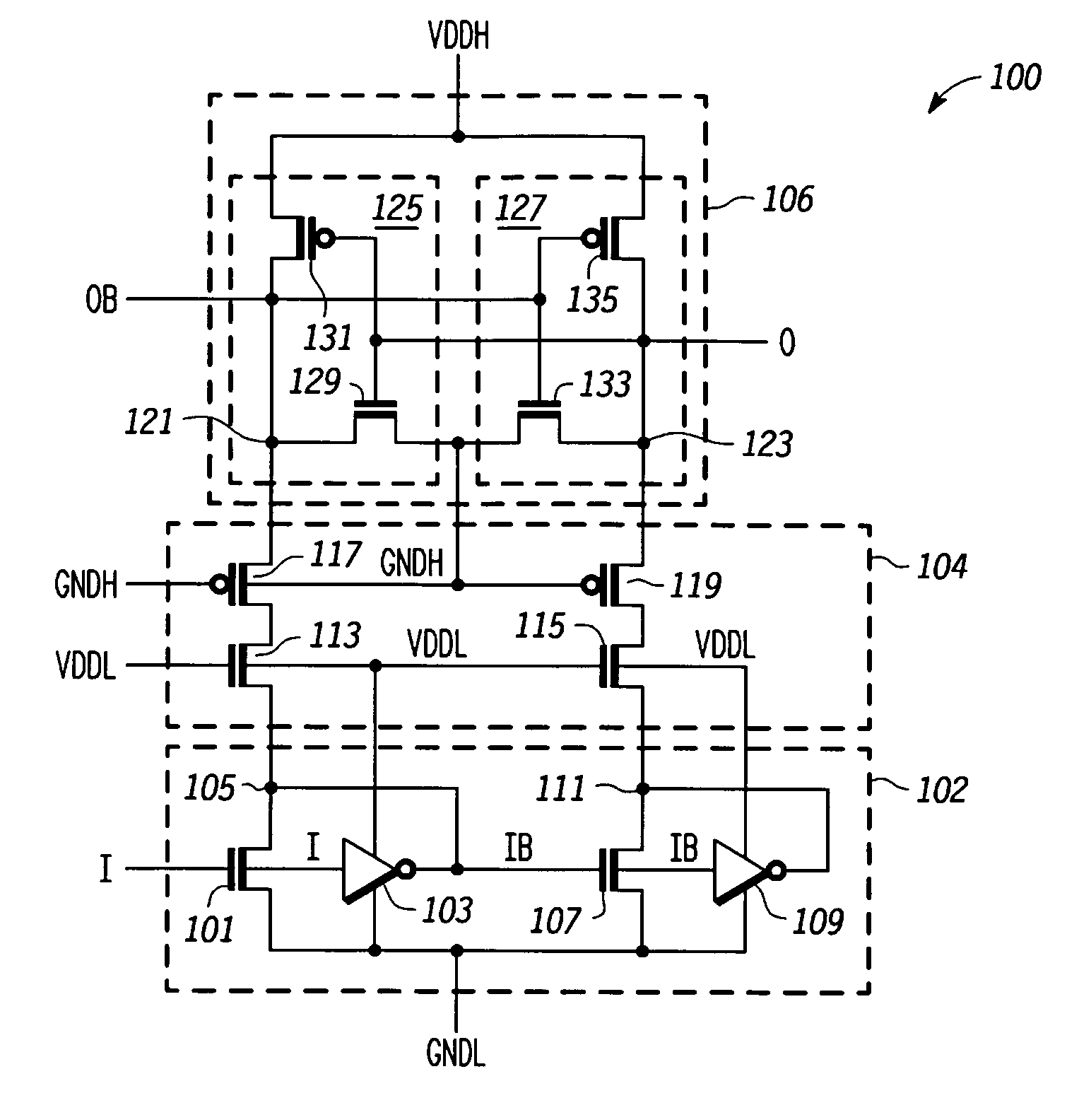 Cascadable level shifter cell