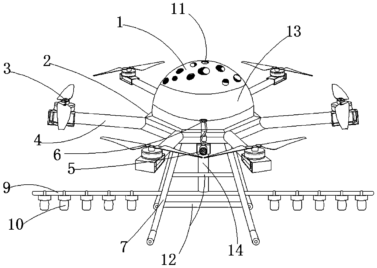 Pesticide spraying unmanned aerial vehicle capable of pushing and pulling extension pipe up and down by natural force