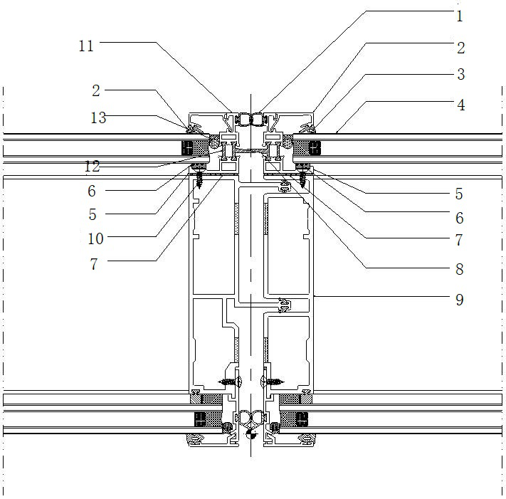 Node structure for energy saving improvement of internal circulation glass curtain wall and construction method thereof