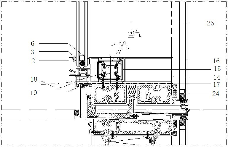 Node structure for energy saving improvement of internal circulation glass curtain wall and construction method thereof