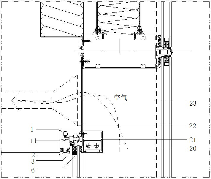 Node structure for energy saving improvement of internal circulation glass curtain wall and construction method thereof