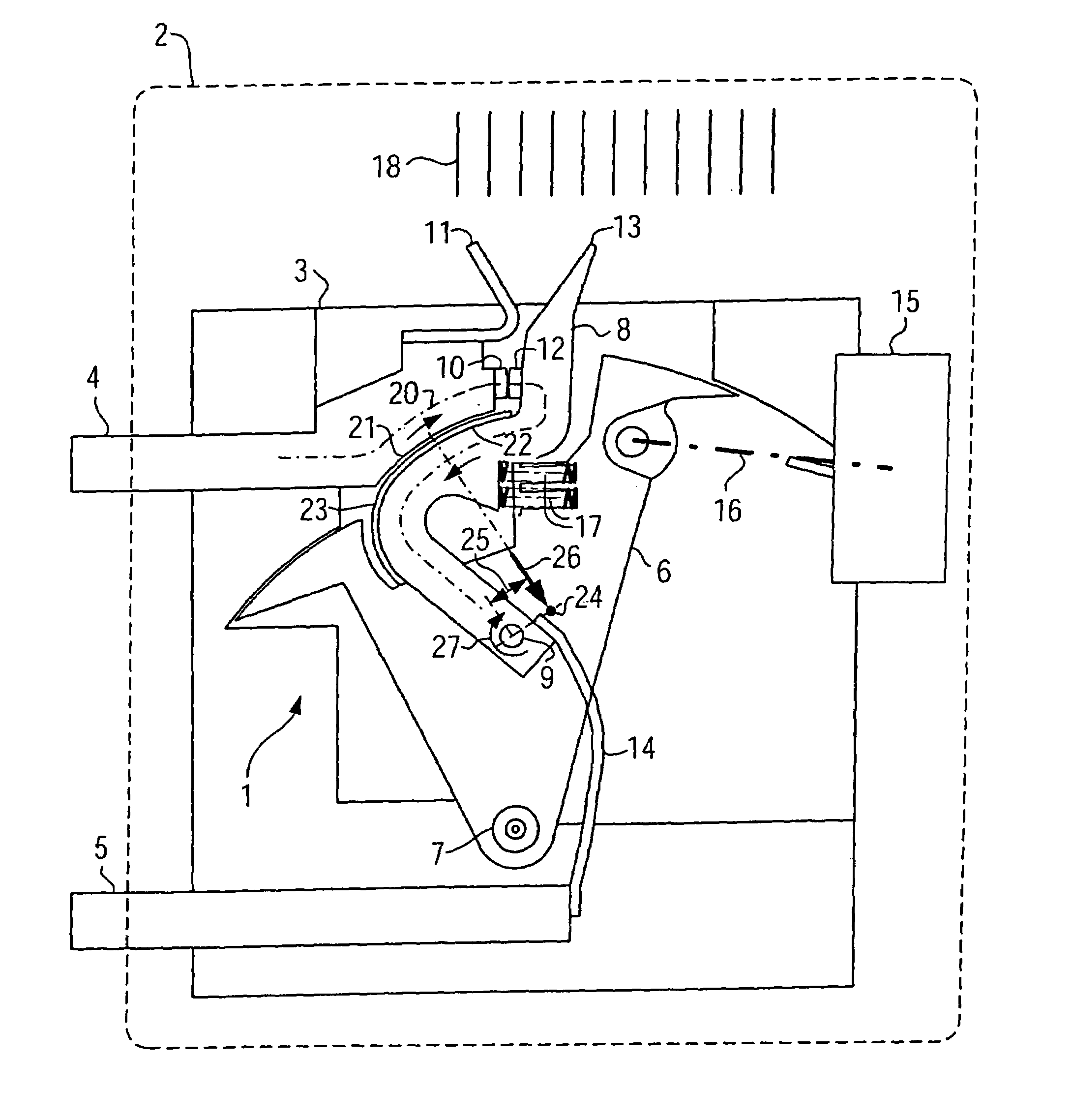 Electrical power breaker with a switching contact arrangement having a current loop