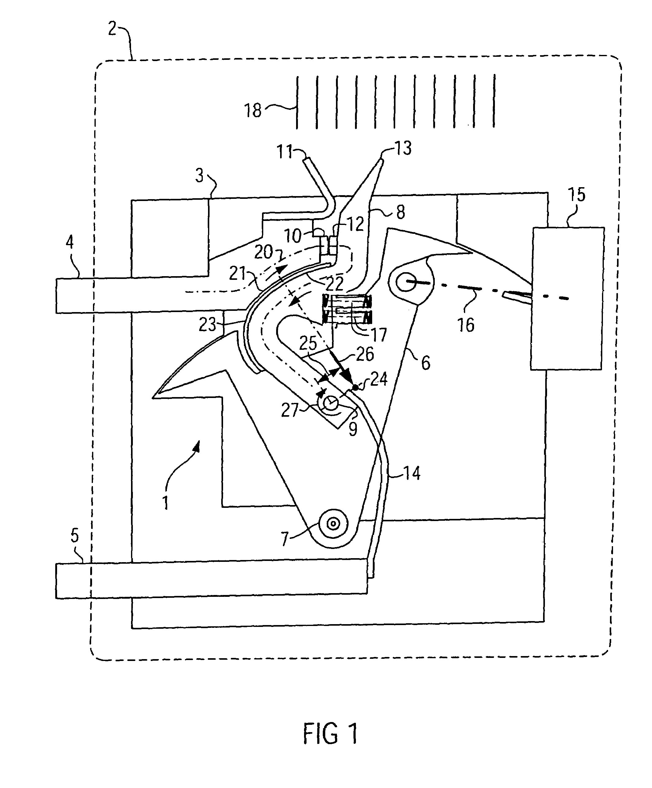 Electrical power breaker with a switching contact arrangement having a current loop