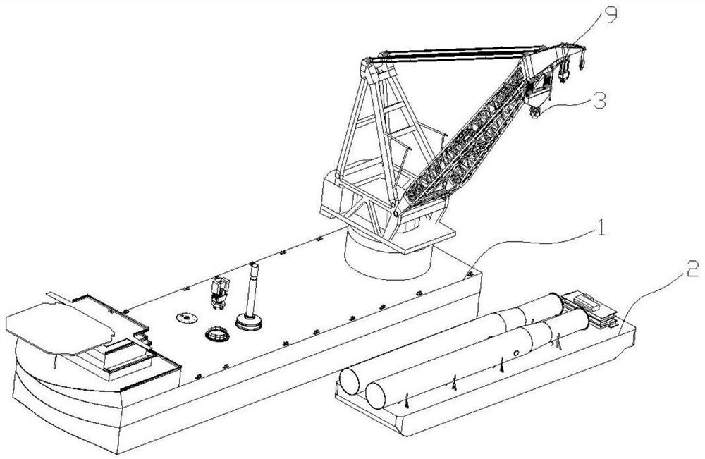 Method for pile turning of large-diameter single pile through full-rotation crane ship